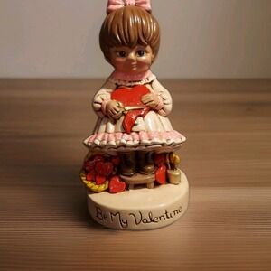 Be My Valentine Ceramic Little Girl Statue Valentines Day Love Heart Collectible